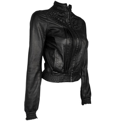 + Pleated leather jacket +