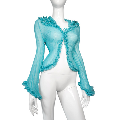 + Teal mesh ruffle shirt +