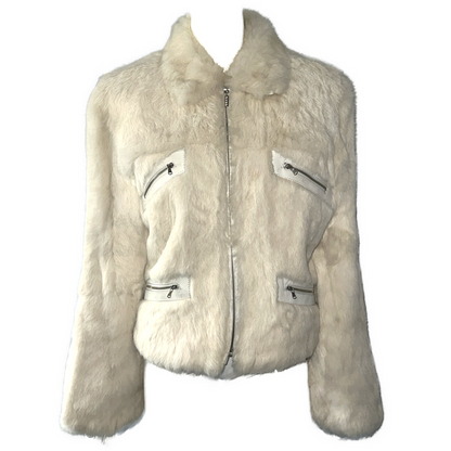 + White fur leather coat +