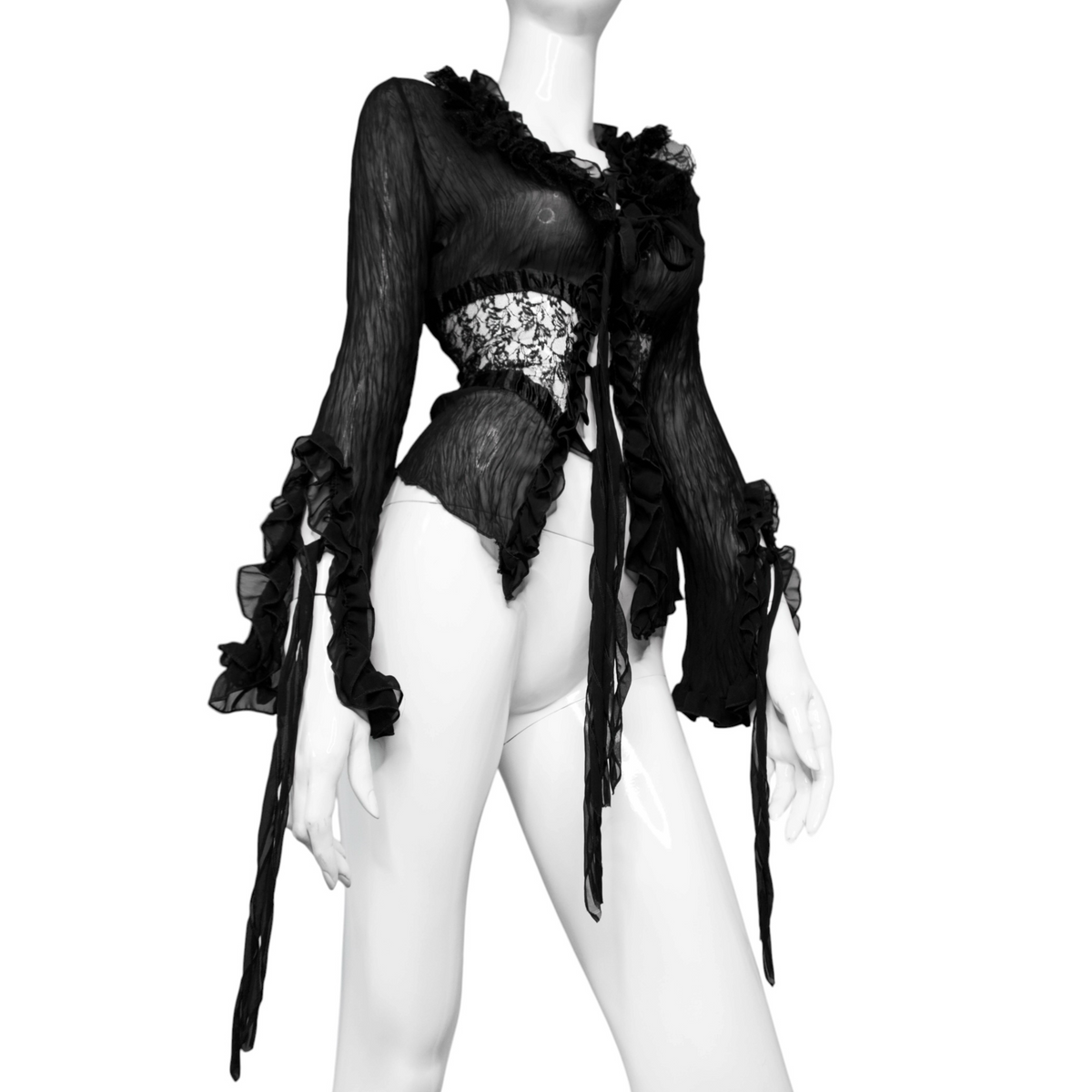 + Gothic lace mesh tied blouse +
