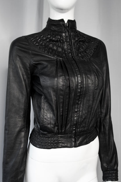 + Pleated leather jacket +