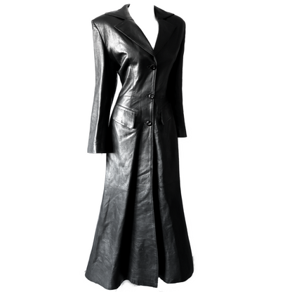 + Long leather coat +