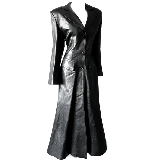 + Long leather coat +
