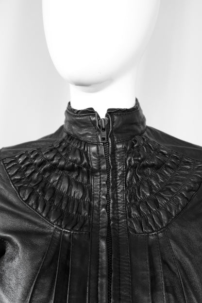 + Pleated leather jacket +