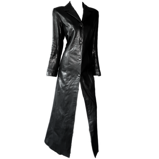 + Long leather coat +