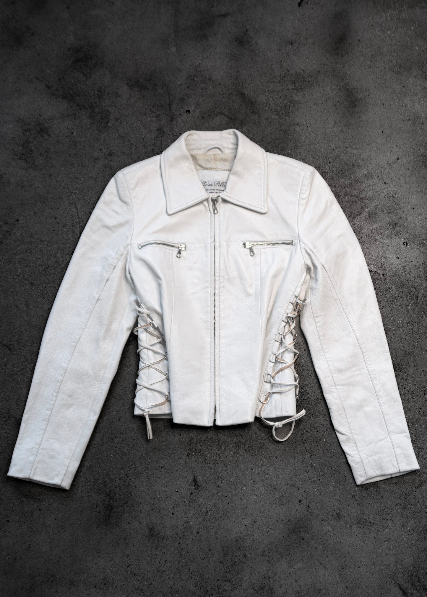 + White leather lace up jacket +