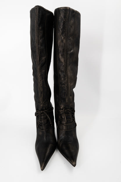 + Vintage bronze high heel boots +