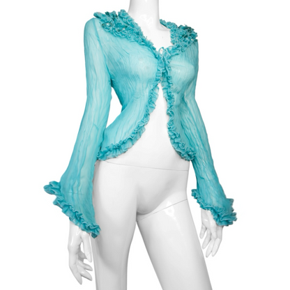 + Teal mesh ruffle shirt +