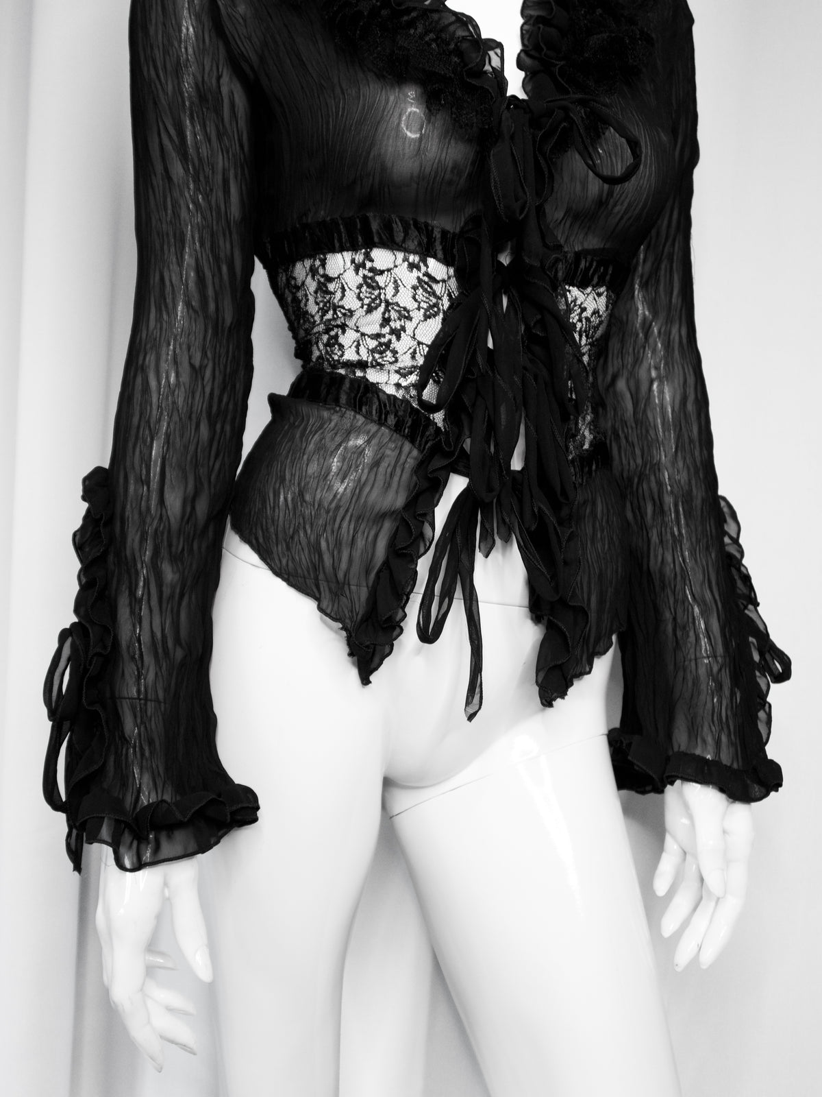 + Gothic lace mesh tied blouse +