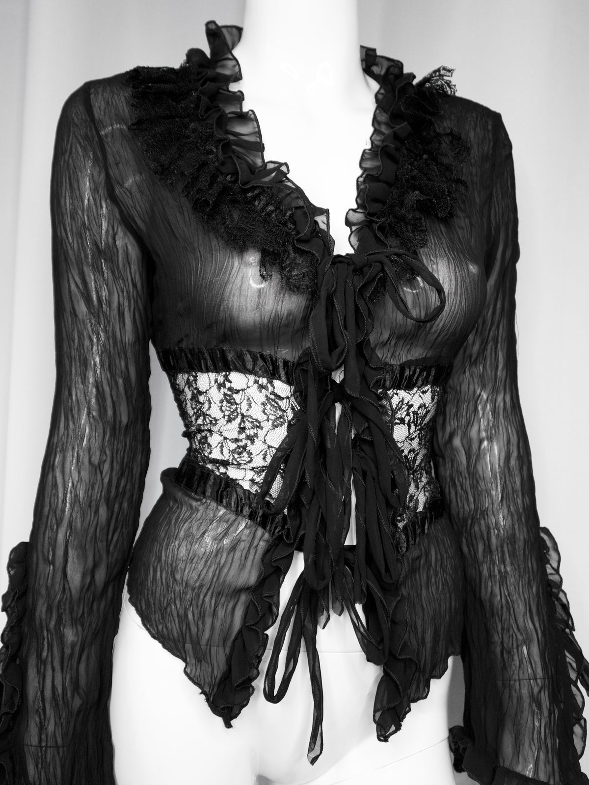 + Gothic lace mesh tied blouse +