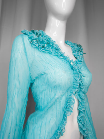 + Teal mesh ruffle shirt +