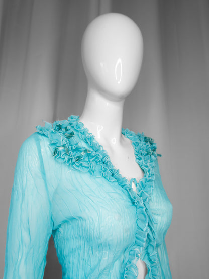 + Teal mesh ruffle shirt +
