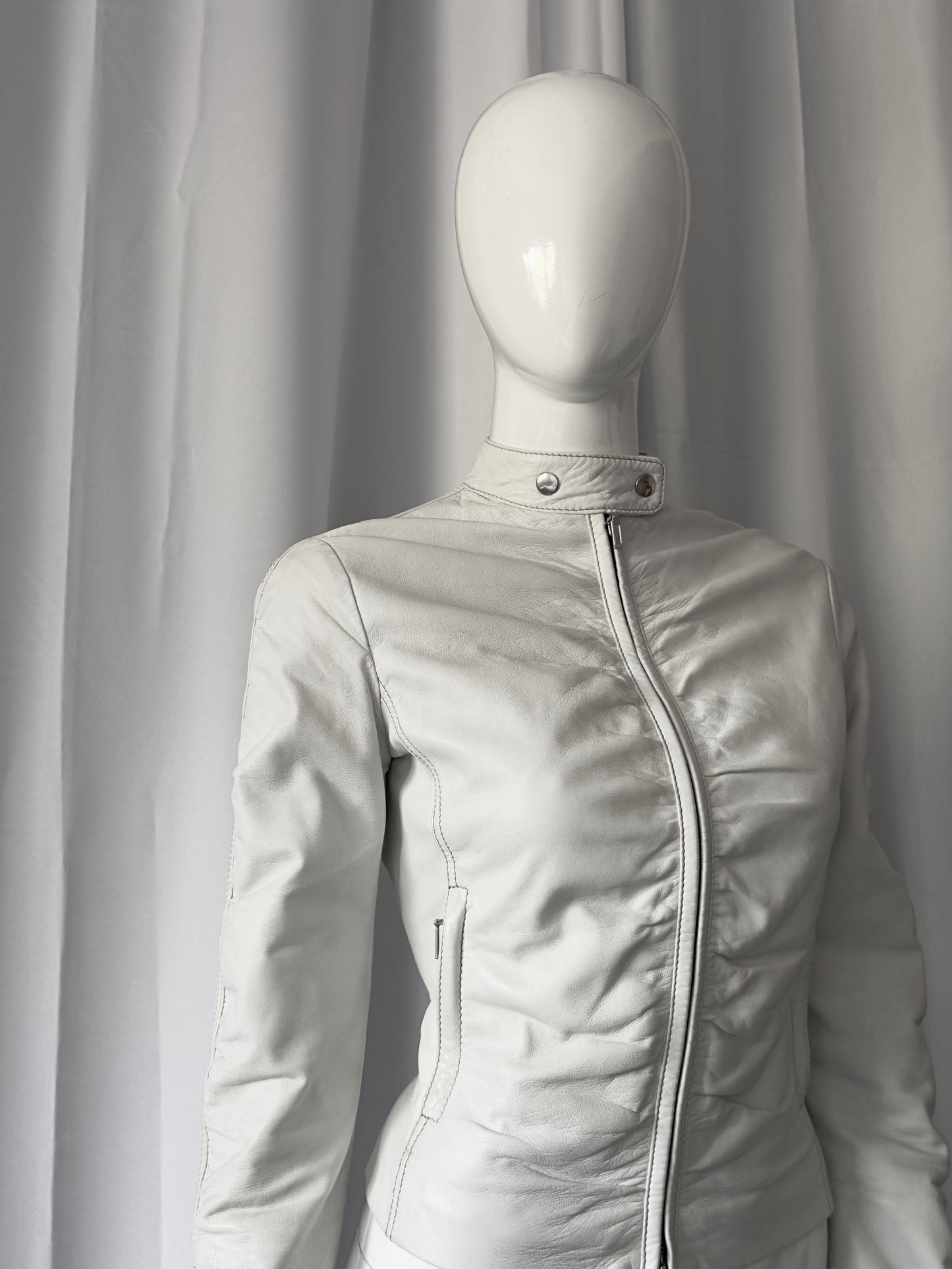 + Drapery leather white jacket +