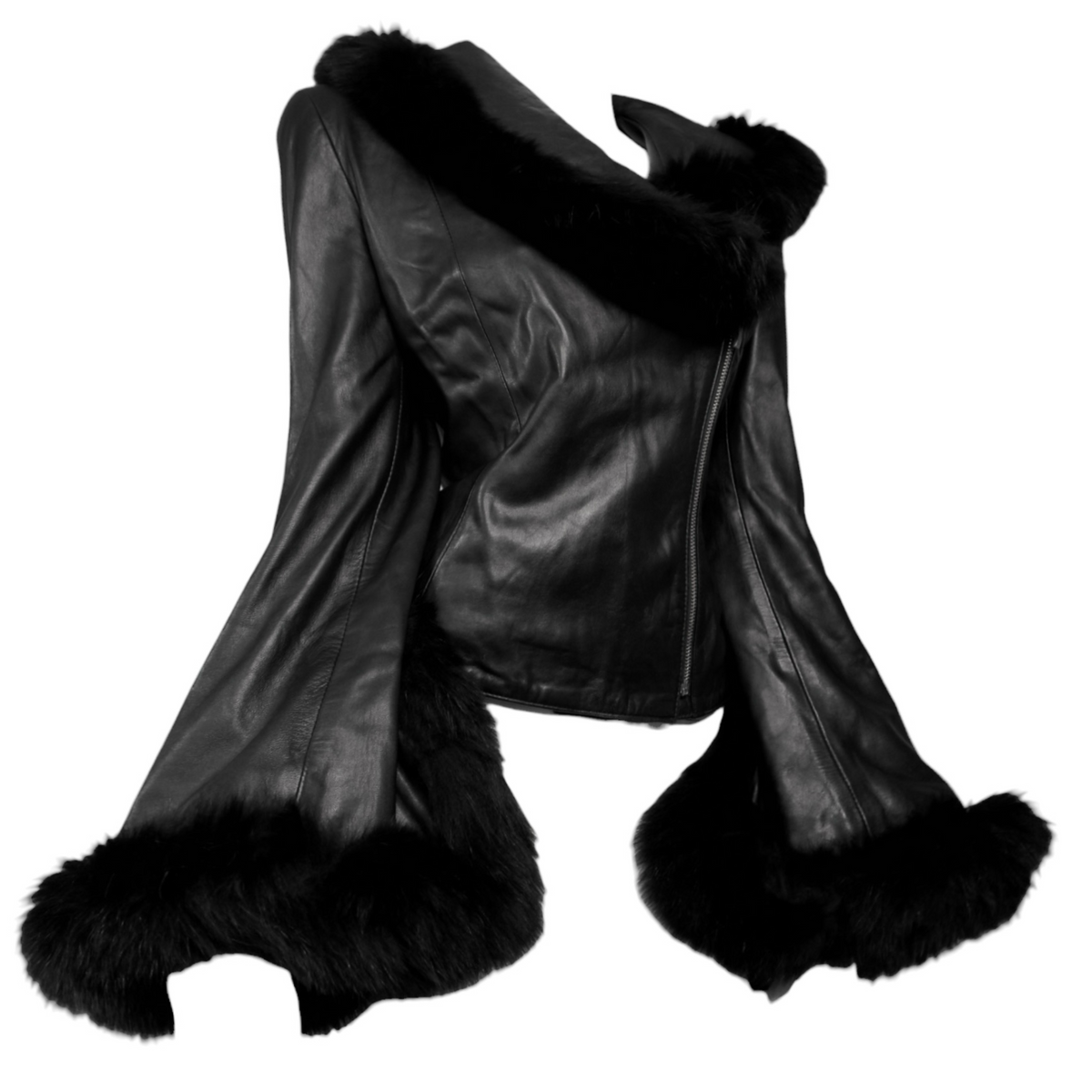 + Asymmetrical real leather jacket +