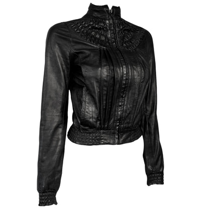 + Pleated leather jacket +