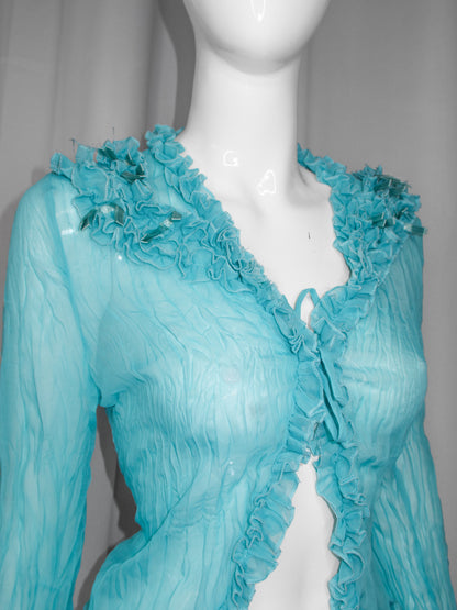 + Teal mesh ruffle shirt +