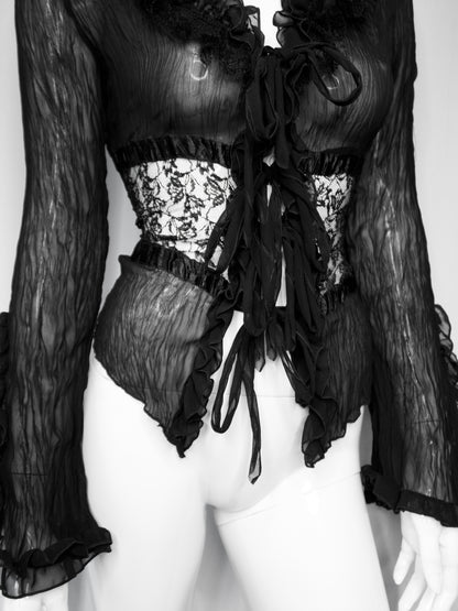 + Gothic lace mesh tied blouse +