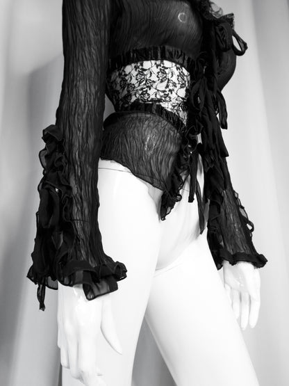 + Gothic lace mesh tied blouse +