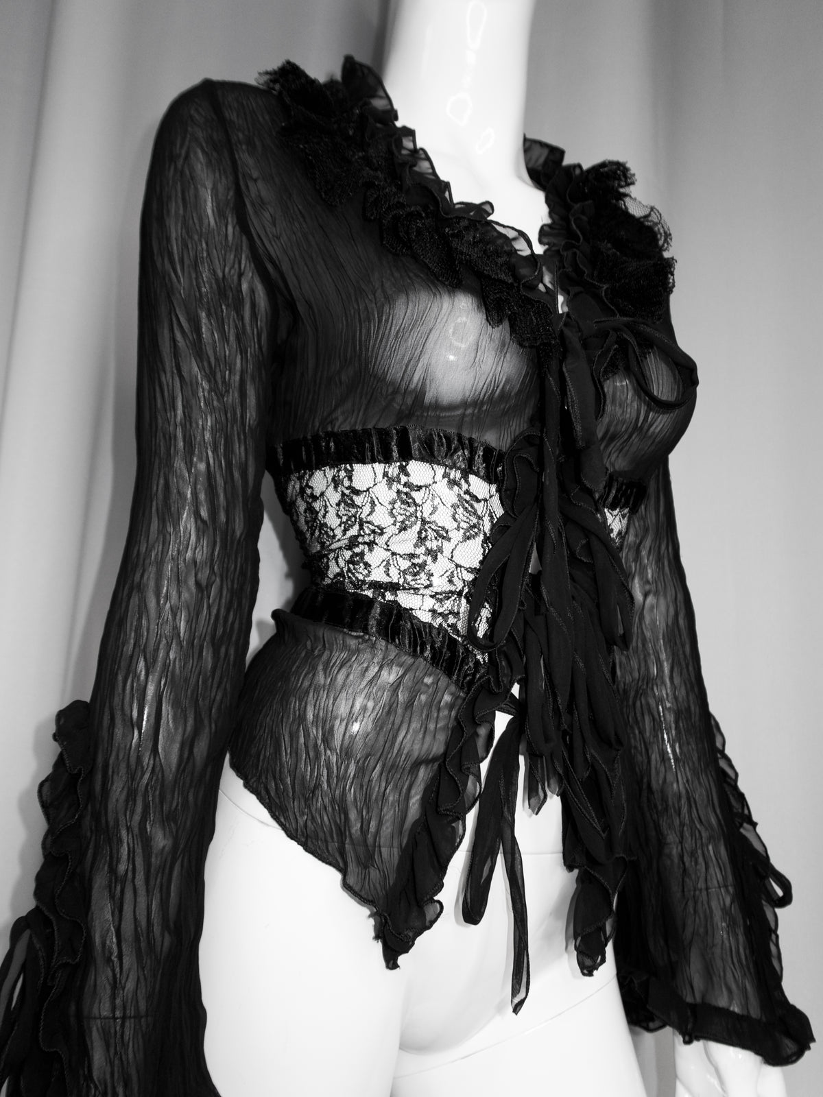 + Gothic lace mesh tied blouse +