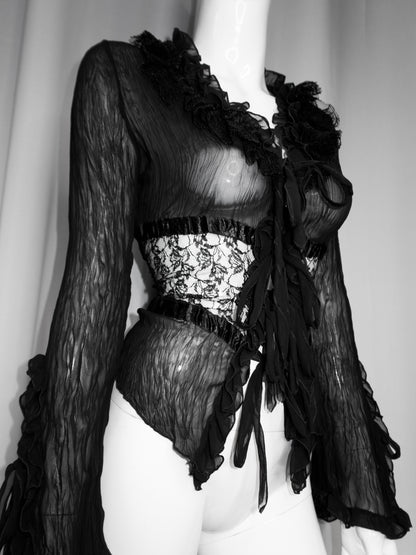 + Gothic lace mesh tied blouse +
