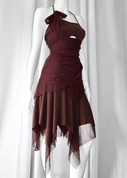 + Asymmetrical brown dress +