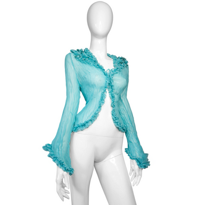 + Teal mesh ruffle shirt +