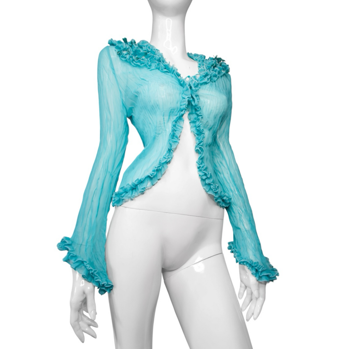 + Teal mesh ruffle shirt +