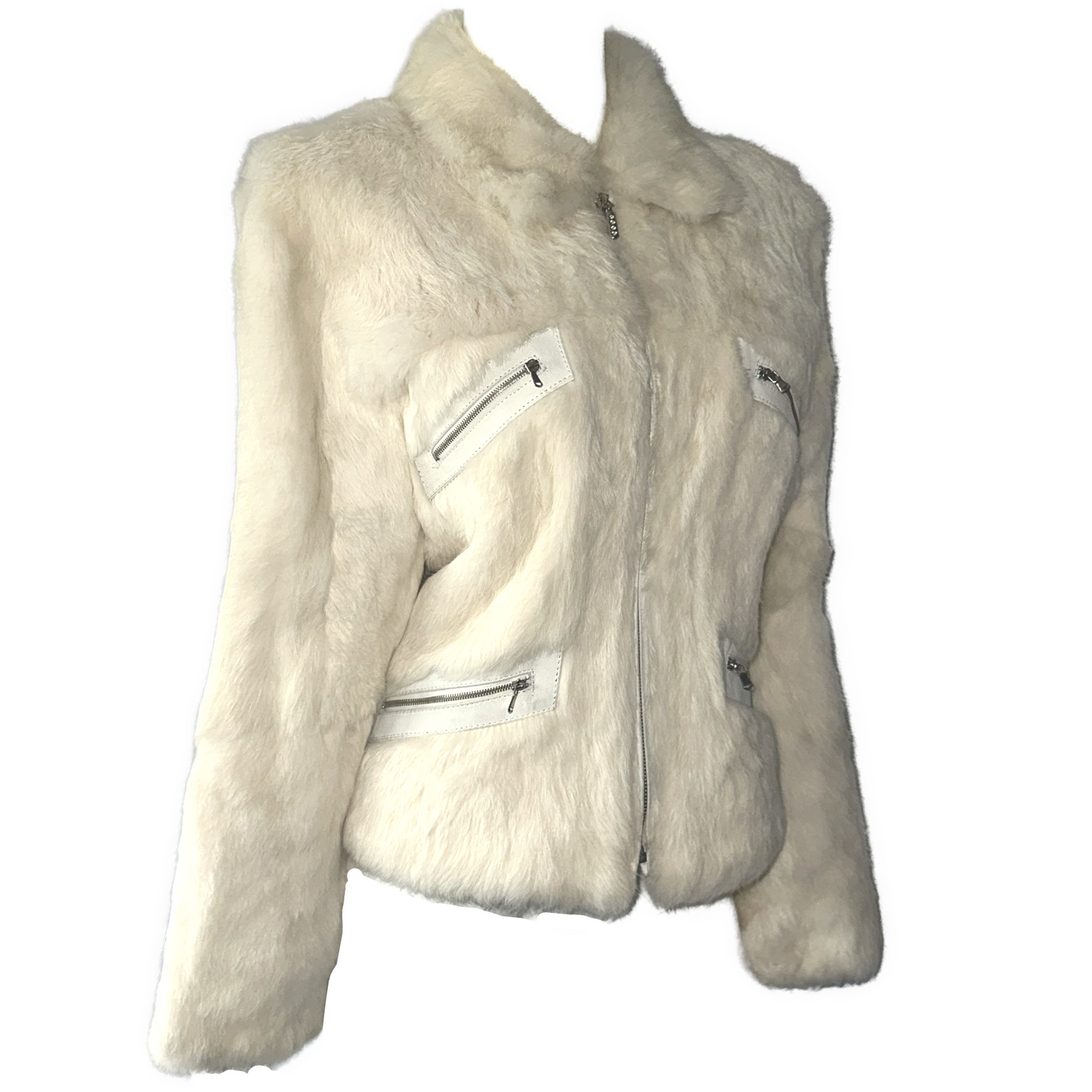 + White fur leather coat +