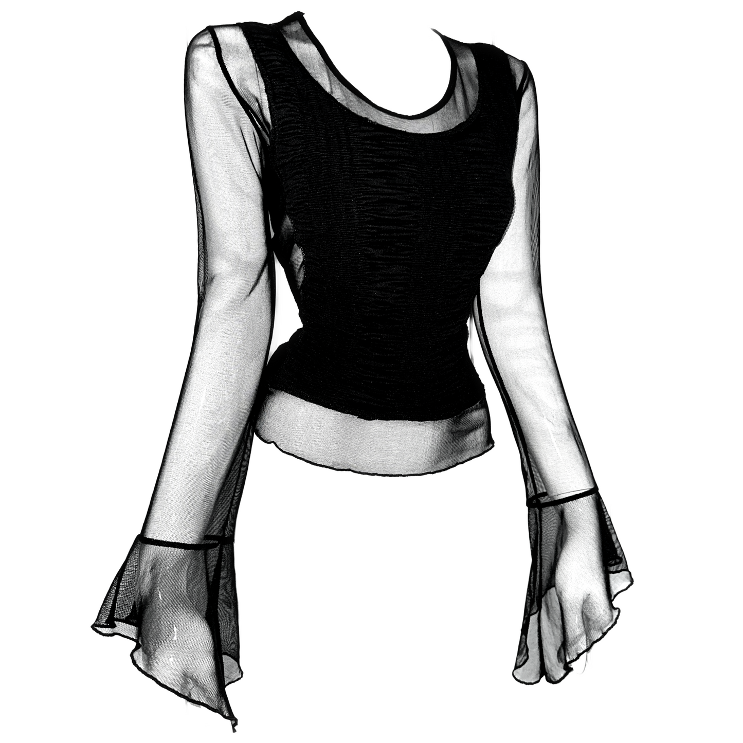 + Mesh drapery blouse +