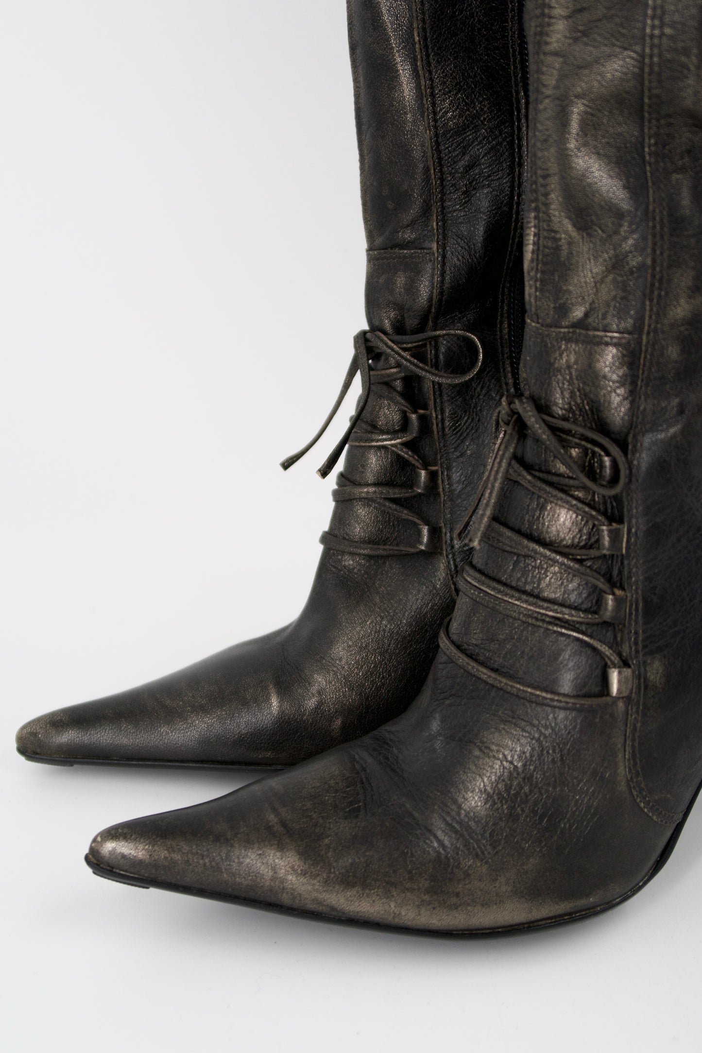 + Vintage bronze high heel boots +
