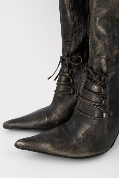 + Vintage bronze high heel boots +