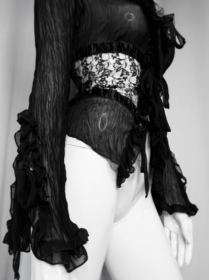 + Gothic lace mesh tied blouse +