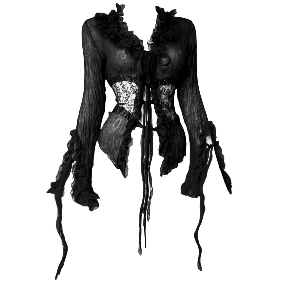 + Gothic lace mesh tied blouse +