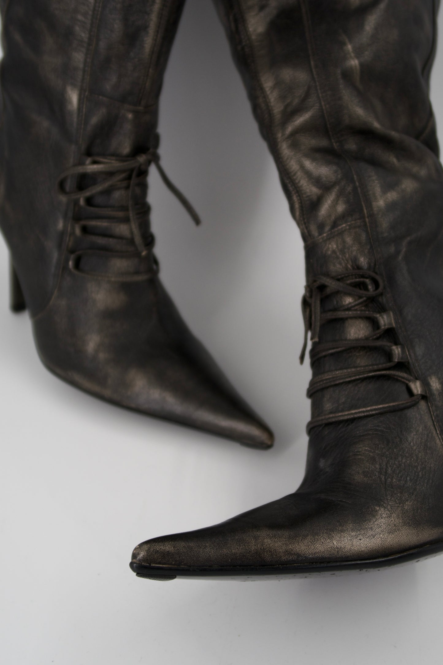 + Vintage bronze high heel boots +