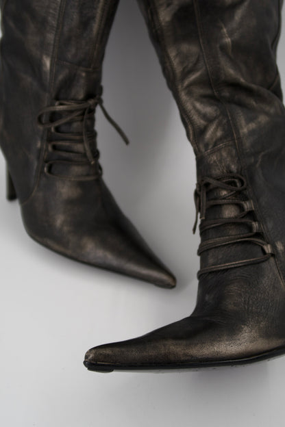 + Vintage bronze high heel boots +