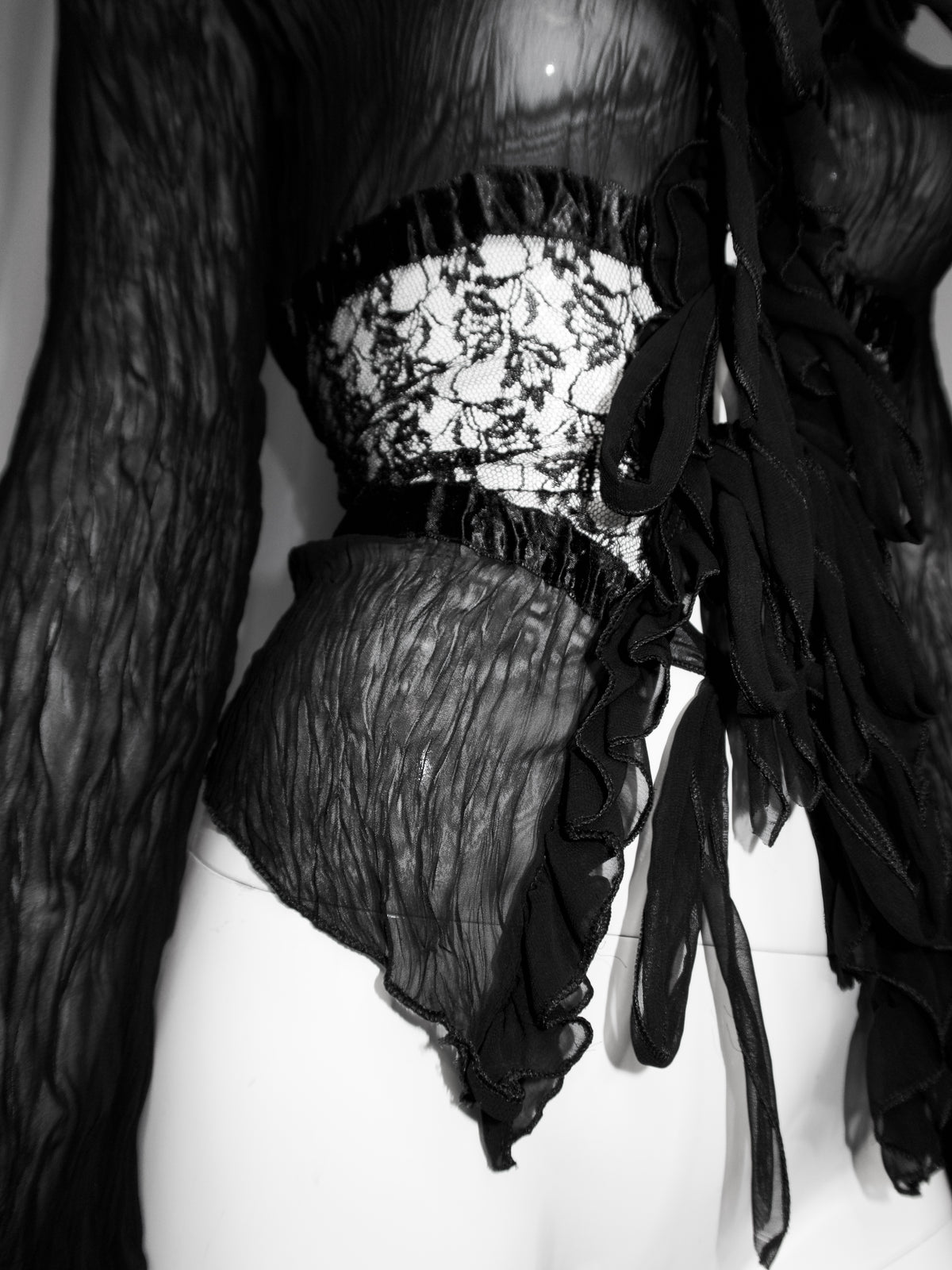 + Gothic lace mesh tied blouse +