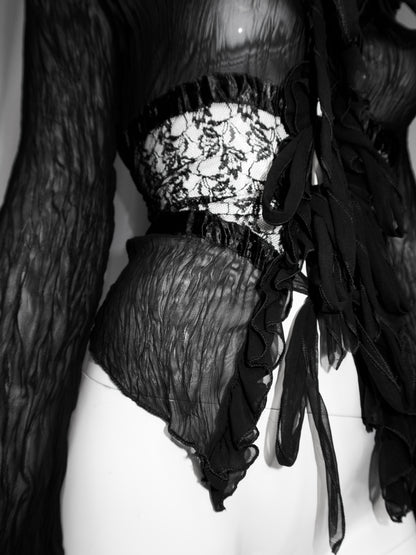 + Gothic lace mesh tied blouse +
