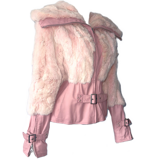 + Pink leather jacket +