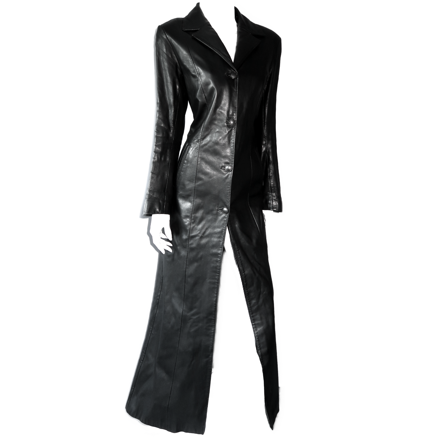 + Long leather coat +