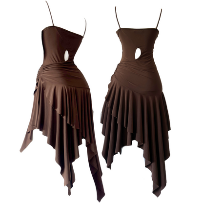 + Asymmetrical brown dress +