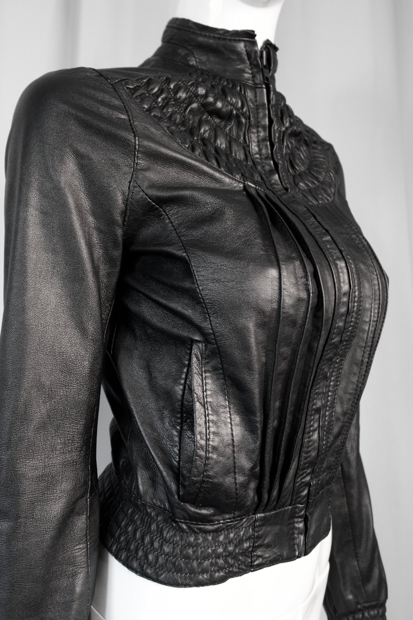 + Pleated leather jacket +