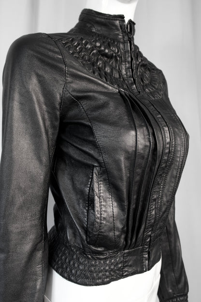 + Pleated leather jacket +