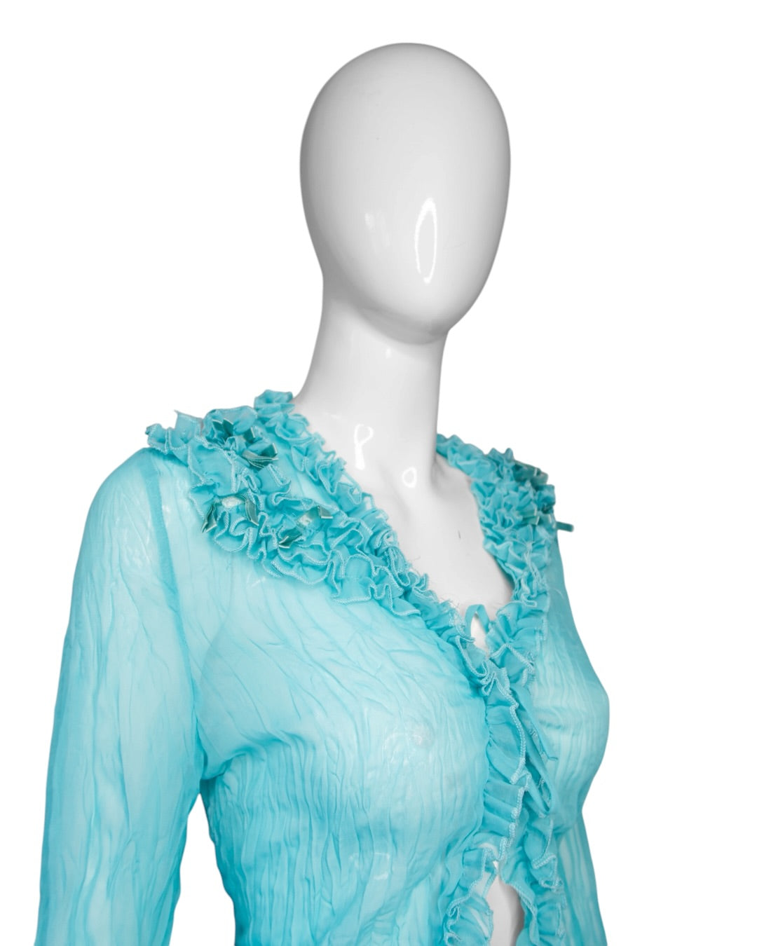 + Teal mesh ruffle shirt +