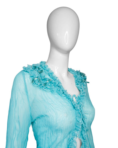 + Teal mesh ruffle shirt +