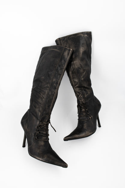 + Vintage bronze high heel boots +