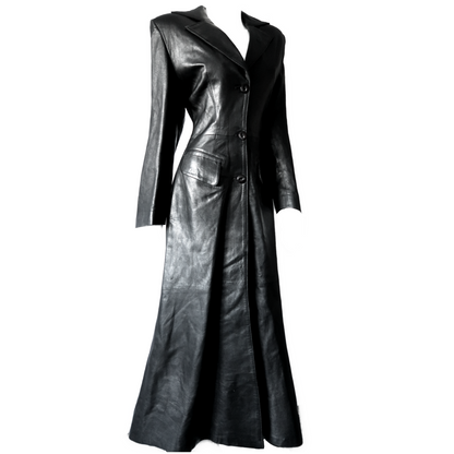 + Long leather coat +