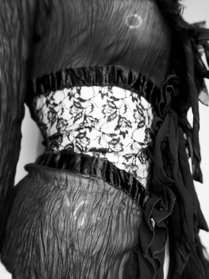 + Gothic lace mesh tied blouse +