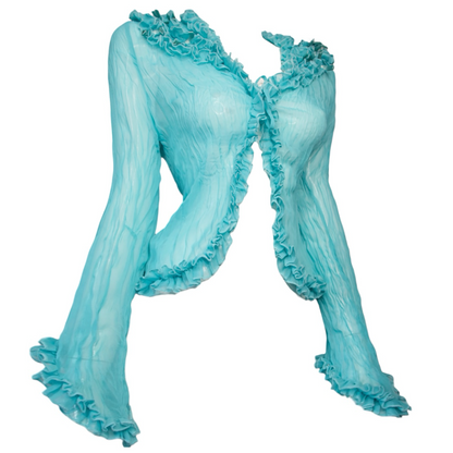 + Teal mesh ruffle shirt +