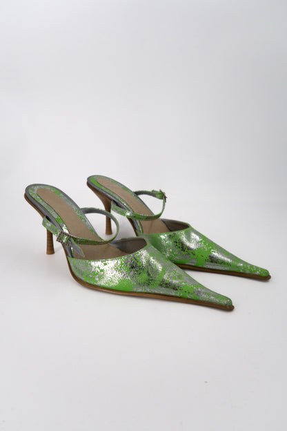 + Vintage silver and green heels +