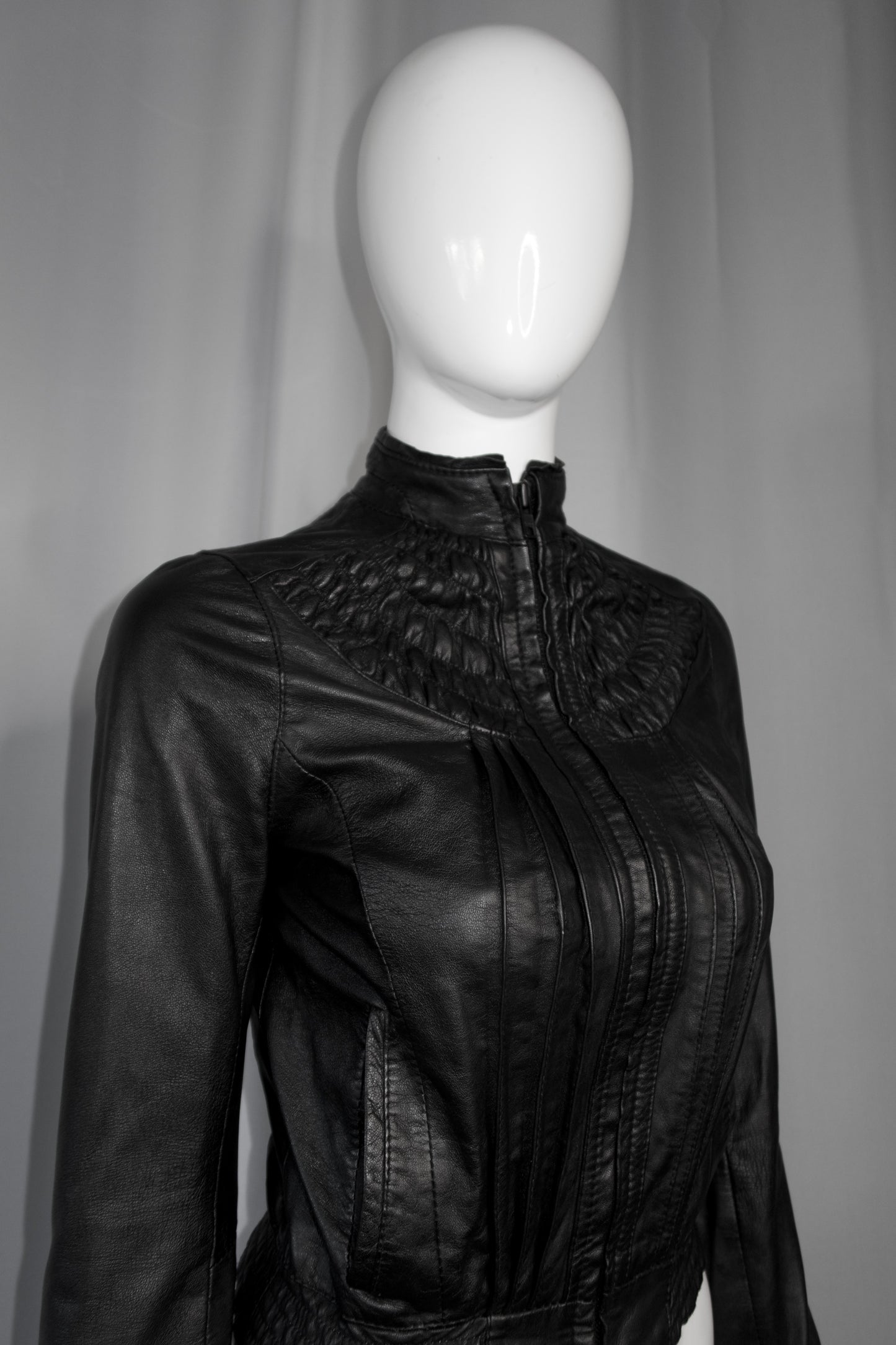 + Pleated leather jacket +